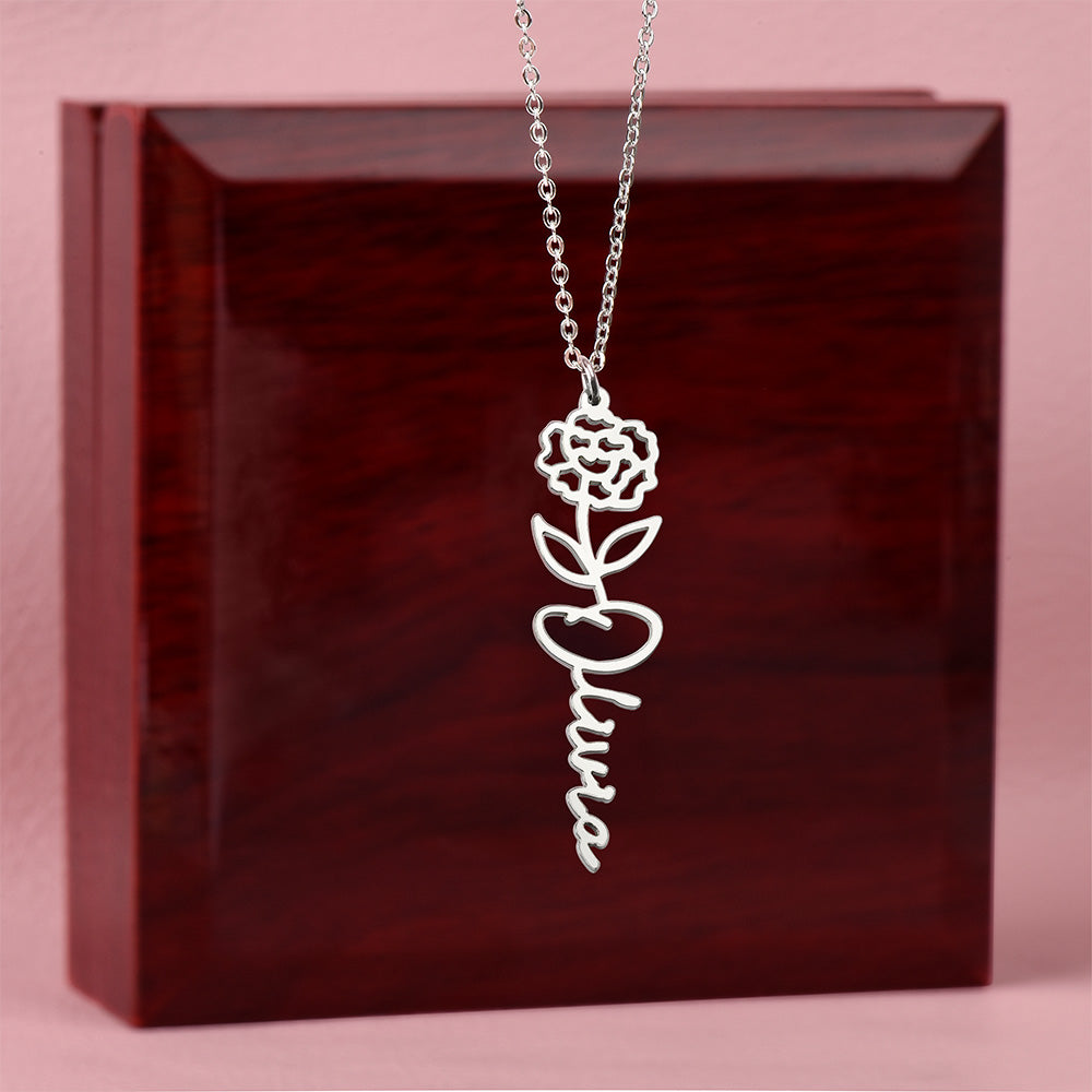Custom Flower Name Necklace – Personalized Birth Flower Jewelry Gift for Her