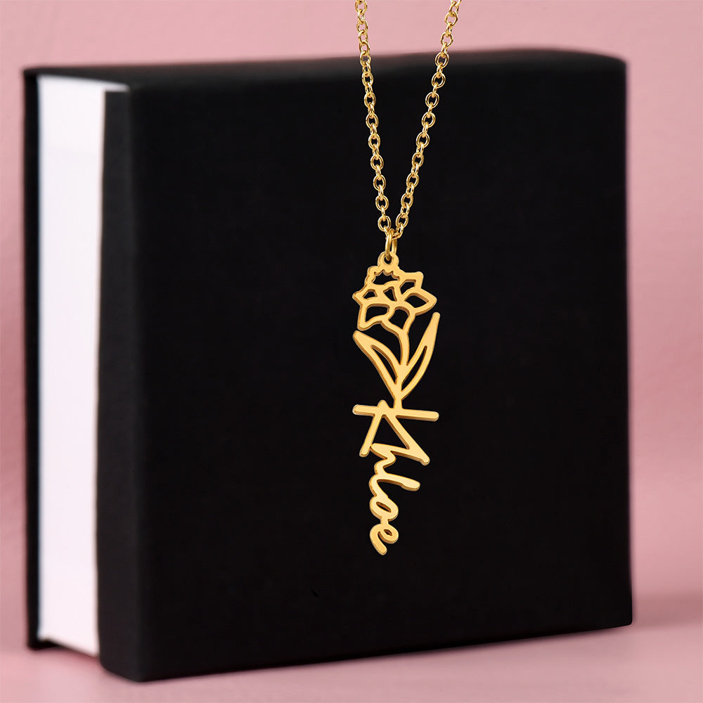 Custom Flower Name Necklace – Personalized Birth Flower Jewelry Gift for Her