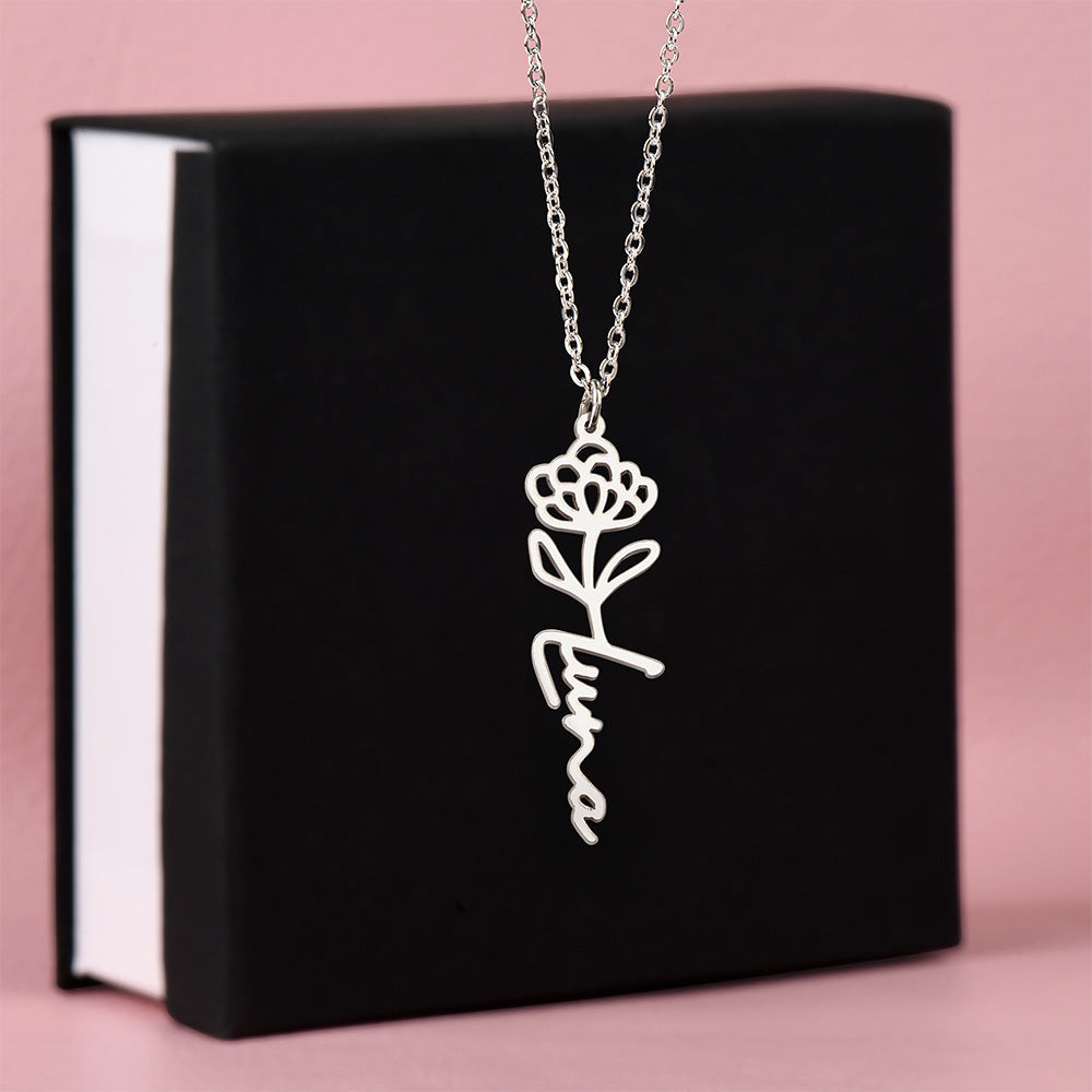 Custom Flower Name Necklace – Personalized Birth Flower Jewelry Gift for Her